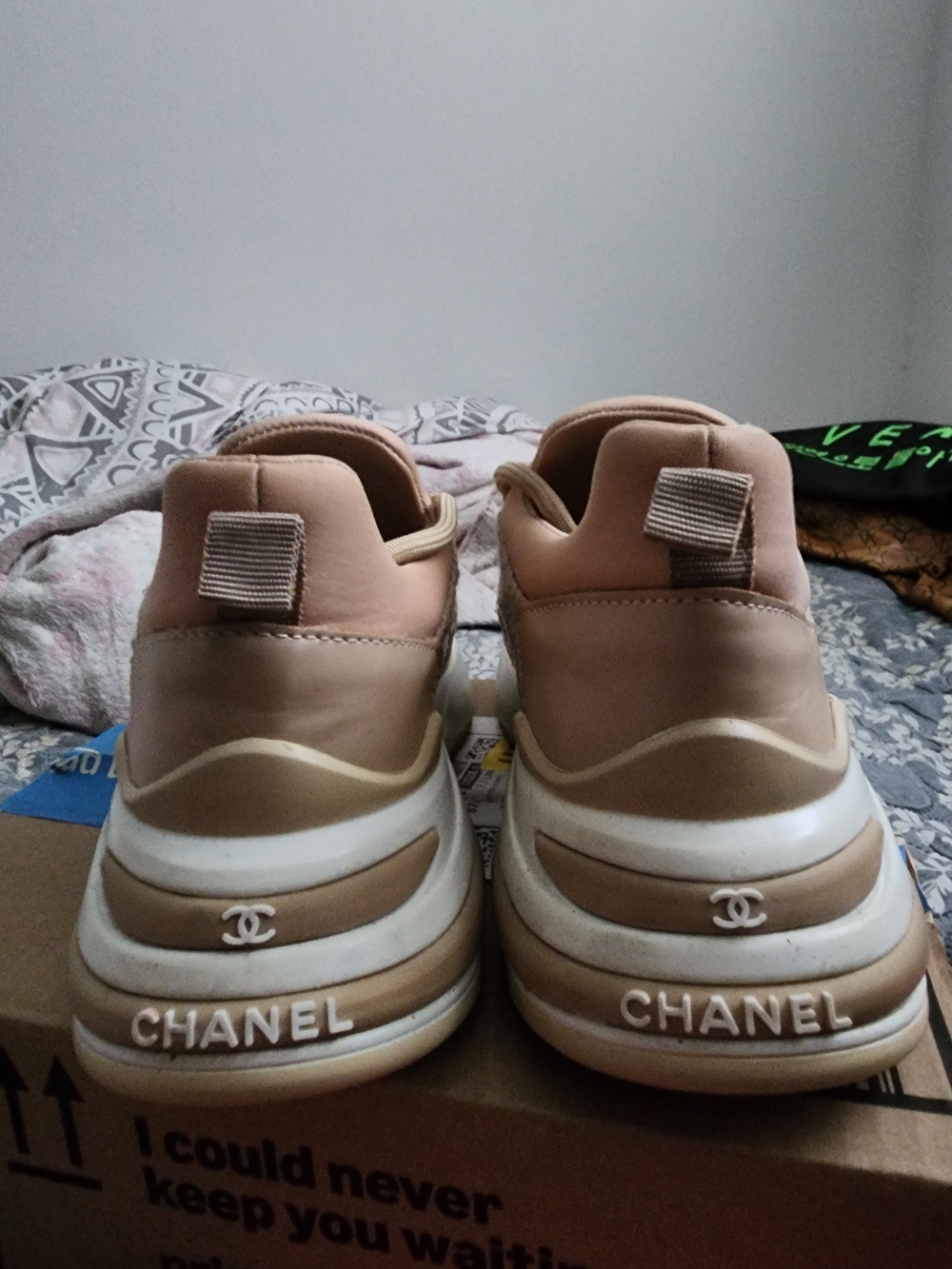 Beige Pink Layered Sole Sneakers. Euro Size 37